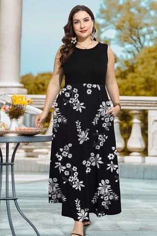 فساتين صيفية كاجوال للسيدات عصرية ورقبة دائرية مقاس كبير 1XL-5XL فستان للسيدات الممتلئات ناعم in Kuwait