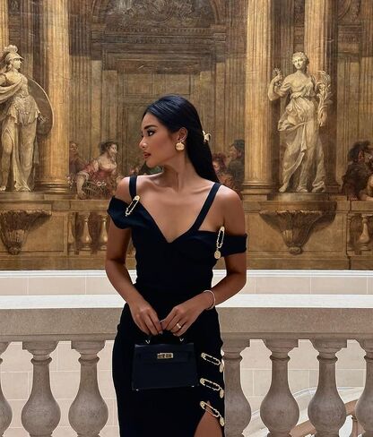 BELLA BARNETT Diamante Midi Bandage Dress Black Slim Dress High Slit Cocktail Party Dress in Saudi Arabia