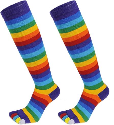 1 Pair Rainbow Toe Socks Colorful 5 Calf Rainbow Striped Leg Warmers Funny Long for Women and Girls Home Socks in Kuwait