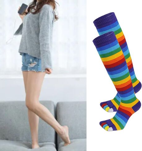 1 Pair Rainbow Toe Socks Colorful 5 Calf Rainbow Striped Leg Warmers Funny Long for Women and Girls Home Socks in Kuwait