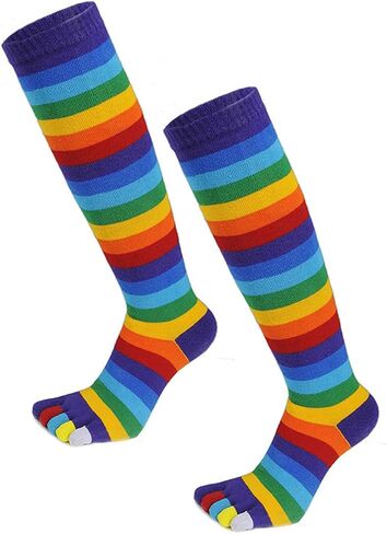 1 Pair Rainbow Toe Socks Colorful 5 Calf Rainbow Striped Leg Warmers Funny Long for Women and Girls Home Socks in Kuwait