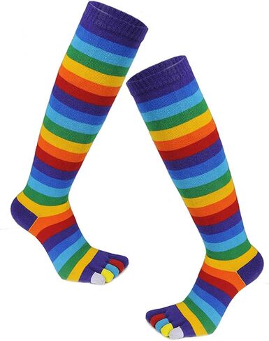 1 Pair Rainbow Toe Socks Colorful 5 Calf Rainbow Striped Leg Warmers Funny Long for Women and Girls Home Socks in Kuwait