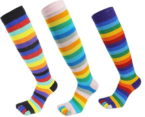 1 Pair Rainbow Toe Socks Colorful 5 Calf Rainbow Striped Leg Warmers Funny Long for Women and Girls Home Socks in Kuwait