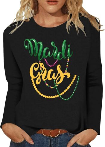 Mardi Gras Sparkly Pink Blouse Womens Sportswear Sequin Top Shirts Funny Sweaters Pants Apparel T-Shirt Black Shirt in Saudi Arabia