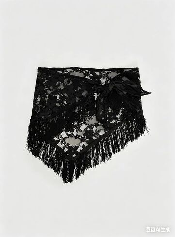Women Y2k Lace Hip Scarf Triangle Tassel Waist Chain Belt Skirt Mesh Beach Cover Up Skirt Wraps in Kuwait