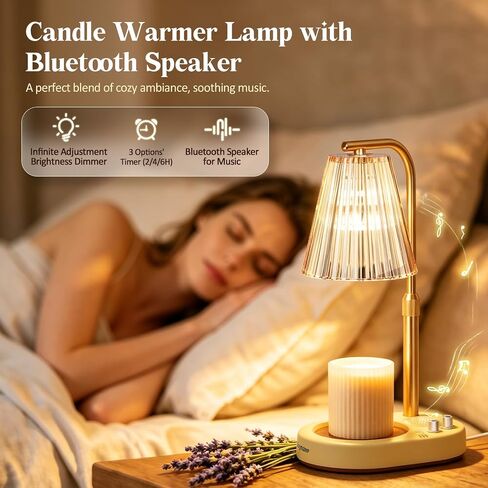 Gifts for Women, Candle Warmer Lamp with Bluetooth Speaker, Timer and Dimmer Candle Warmer Lamp with Height-Adjustable Pole Fits Different Wax Jars Perfect for Sleep, Relaxation & Home Decor in Kuwait