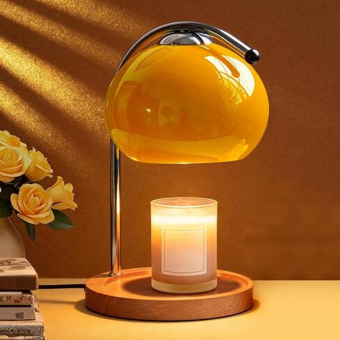 Topyond Aroma Wax Melting Lamp Retro Wood Storage Tray Glass Candle Warmer Desk Lamp Bedroom Bedside Ambient Table Lamp Home Decor US Plug for Valentine's Day in Kuwait
