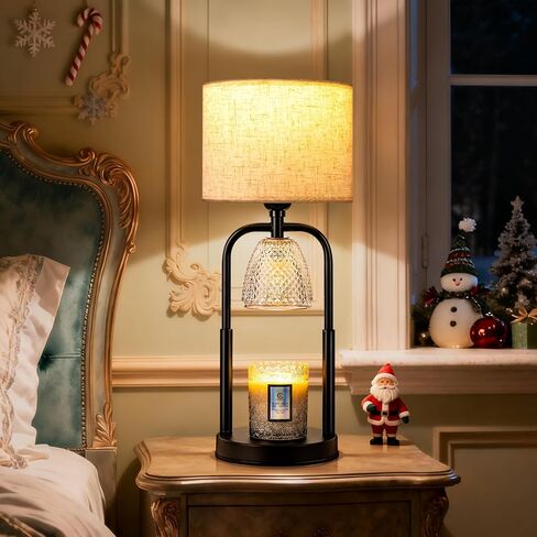 Tantascent Black Rod Fabric Shade Table Lamp & Candle Warmer 2-in-1with Timer & Dimmable Light - Adjustable Height Jar Candle Melter with Black Metal Base, Home Decor Gift Set (Includes 2 Bulbs) in Saudi Arabia