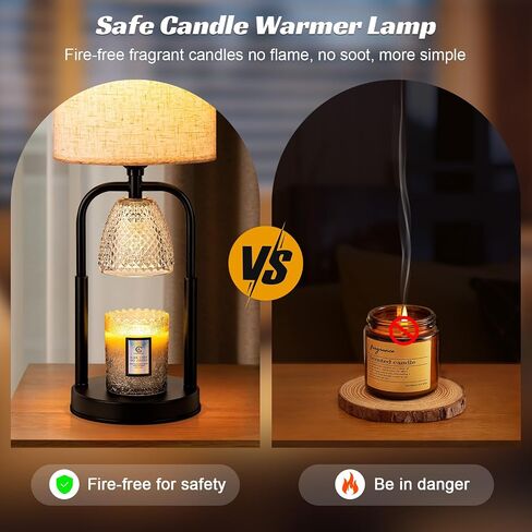 Tantascent Black Rod Fabric Shade Table Lamp & Candle Warmer 2-in-1with Timer & Dimmable Light - Adjustable Height Jar Candle Melter with Black Metal Base, Home Decor Gift Set (Includes 2 Bulbs) in Saudi Arabia