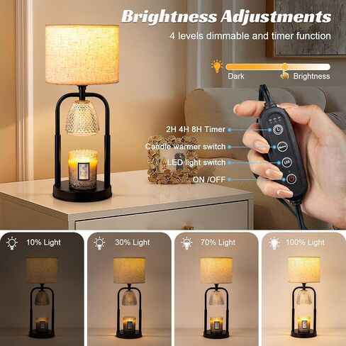 Tantascent Black Rod Fabric Shade Table Lamp & Candle Warmer 2-in-1with Timer & Dimmable Light - Adjustable Height Jar Candle Melter with Black Metal Base, Home Decor Gift Set (Includes 2 Bulbs) in Saudi Arabia