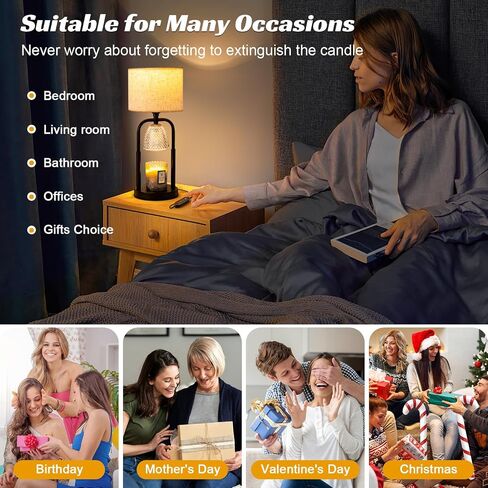 Tantascent Black Rod Fabric Shade Table Lamp & Candle Warmer 2-in-1with Timer & Dimmable Light - Adjustable Height Jar Candle Melter with Black Metal Base, Home Decor Gift Set (Includes 2 Bulbs) in Saudi Arabia