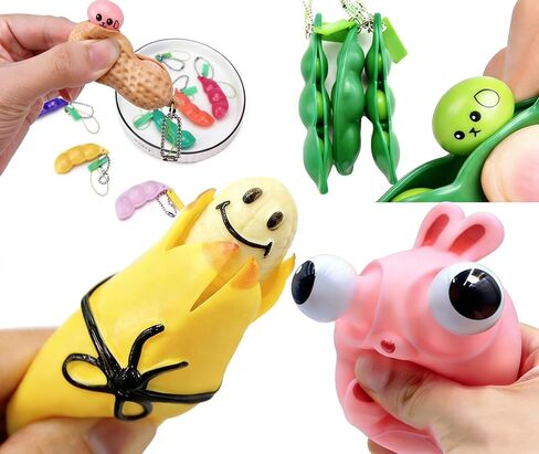 6 Packs Novelty Squeeze Banana Squeeze Bean Edamame Pea Keychain Stress Relief Party Gifts Keyring, Decoration, Party Favors Supplies (Color B) in Saudi Arabia
