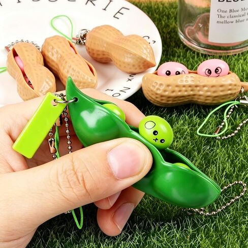 6 Packs Novelty Squeeze Banana Squeeze Bean Edamame Pea Keychain Stress Relief Party Gifts Keyring, Decoration, Party Favors Supplies (Color B) in Saudi Arabia
