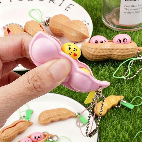 6 Packs Novelty Squeeze Banana Squeeze Bean Edamame Pea Keychain Stress Relief Party Gifts Keyring, Decoration, Party Favors Supplies (Color B) in Saudi Arabia