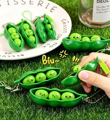 6 Packs Novelty Squeeze Banana Squeeze Bean Edamame Pea Keychain Stress Relief Party Gifts Keyring, Decoration, Party Favors Supplies (Color B) in Saudi Arabia