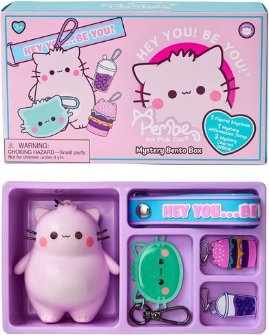 Pembe the Pink Cat Mystery Bento Box Keychain Set | Collectible Clip-On Figure, Affirmation Strap & Charms | Mix-and-Match Surprise | 6 Styles to Collect in Saudi Arabia