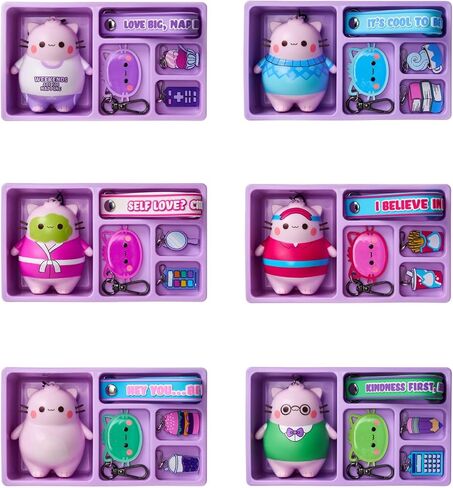 Pembe the Pink Cat Mystery Bento Box Keychain Set | Collectible Clip-On Figure, Affirmation Strap & Charms | Mix-and-Match Surprise | 6 Styles to Collect in Saudi Arabia