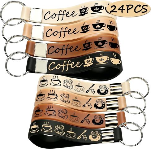24PCS Coffee Rubber Keychain Latte Silicone Wristbands Party Supplies Decorations Birthday Party Favors Gifts in Saudi Arabia