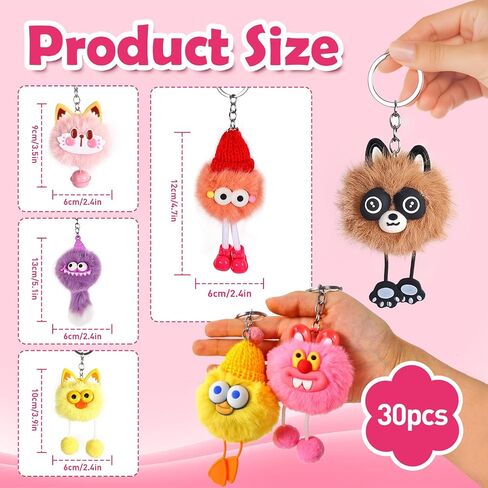 30 Pcs Cute Plush Keychains Key Chain Kawaii Keychain Bulk for Birthday Goodie Bags Party Favors Treasure Box Classroom Prizes Carnival Rewards Women Bag Charm in Saudi Arabia