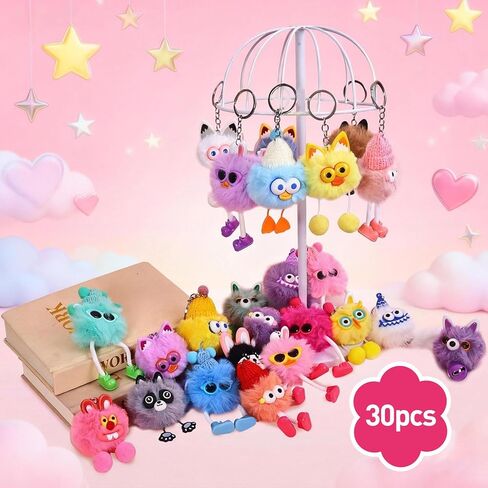 30 Pcs Cute Plush Keychains Key Chain Kawaii Keychain Bulk for Birthday Goodie Bags Party Favors Treasure Box Classroom Prizes Carnival Rewards Women Bag Charm in Saudi Arabia