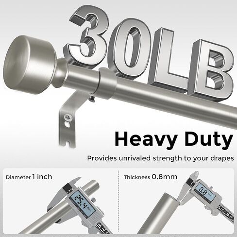 HEI! DEAR Brushed Nickel Curtain Rods for Windows 48 to 84 Inch(4-7ft), 1 Inch Diameter Heavy Duty Curtain Rod, Adjustable Decorative Drapery Poles 36-88", Satin Nickel in Saudi Arabia