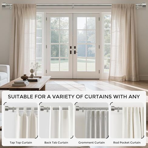 HEI! DEAR Brushed Nickel Curtain Rods for Windows 48 to 84 Inch(4-7ft), 1 Inch Diameter Heavy Duty Curtain Rod, Adjustable Decorative Drapery Poles 36-88", Satin Nickel in Saudi Arabia