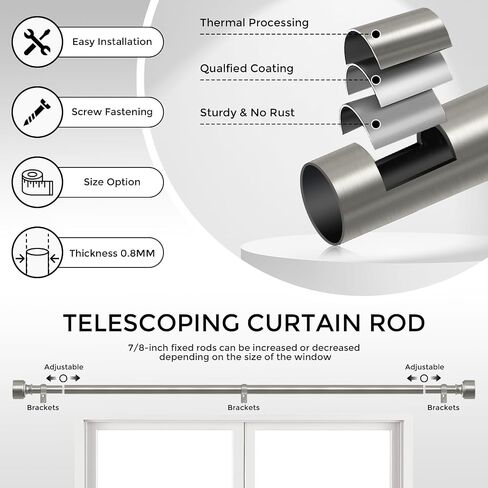 HEI! DEAR Brushed Nickel Curtain Rods for Windows 48 to 84 Inch(4-7ft), 1 Inch Diameter Heavy Duty Curtain Rod, Adjustable Decorative Drapery Poles 36-88", Satin Nickel in Saudi Arabia