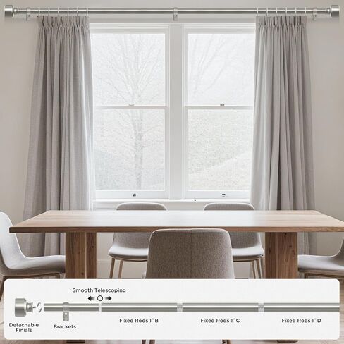 HEI! DEAR Brushed Nickel Curtain Rods for Windows 48 to 84 Inch(4-7ft), 1 Inch Diameter Heavy Duty Curtain Rod, Adjustable Decorative Drapery Poles 36-88", Satin Nickel in Saudi Arabia