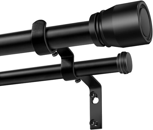 Heavy Duty Double Curtain Rod 84-120 Inch Length, 1 Inch Adjustable Matte Black Double Curtain Rod with Brackets, Long Double Curtain Rod for Windows Sliding Door (Black, 32-120", 1 PCS) in Saudi Arabia
