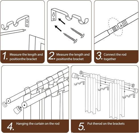Heavy Duty Double Curtain Rod 84-120 Inch Length, 1 Inch Adjustable Matte Black Double Curtain Rod with Brackets, Long Double Curtain Rod for Windows Sliding Door (Black, 32-120", 1 PCS) in Saudi Arabia
