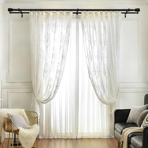 Heavy Duty Double Curtain Rod 84-120 Inch Length, 1 Inch Adjustable Matte Black Double Curtain Rod with Brackets, Long Double Curtain Rod for Windows Sliding Door (Black, 32-120", 1 PCS) in Saudi Arabia