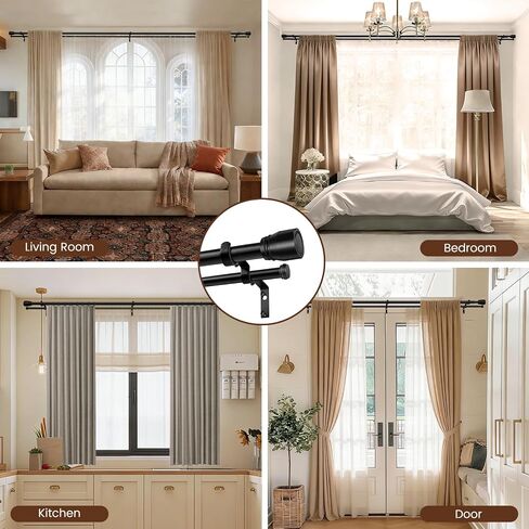 Heavy Duty Double Curtain Rod 84-120 Inch Length, 1 Inch Adjustable Matte Black Double Curtain Rod with Brackets, Long Double Curtain Rod for Windows Sliding Door (Black, 32-120", 1 PCS) in Saudi Arabia