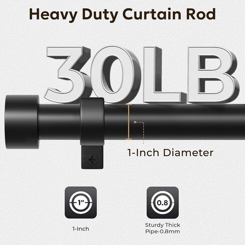 Zeerobee Curtain Rods for Windows 66 to 120, Black Curtain Rod, Adjustable 1 Inch Heavy Duty Outdoor/Indoor Modern Drapery Pole, 32"-120" in Saudi Arabia