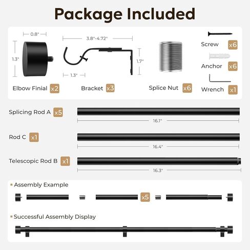 Zeerobee Curtain Rods for Windows 66 to 120, Black Curtain Rod, Adjustable 1 Inch Heavy Duty Outdoor/Indoor Modern Drapery Pole, 32"-120" in Saudi Arabia