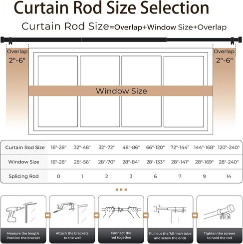 Zeerobee Curtain Rods for Windows 66 to 120, Black Curtain Rod, Adjustable 1 Inch Heavy Duty Outdoor/Indoor Modern Drapery Pole, 32"-120" in Saudi Arabia
