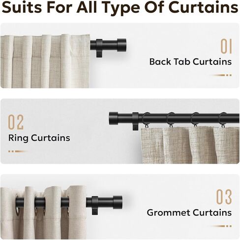 Zeerobee Curtain Rods for Windows 66 to 120, Black Curtain Rod, Adjustable 1 Inch Heavy Duty Outdoor/Indoor Modern Drapery Pole, 32"-120" in Saudi Arabia