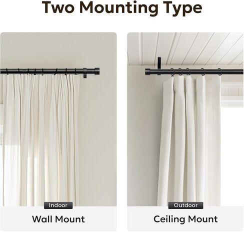 Zeerobee Curtain Rods for Windows 66 to 120, Black Curtain Rod, Adjustable 1 Inch Heavy Duty Outdoor/Indoor Modern Drapery Pole, 32"-120" in Saudi Arabia