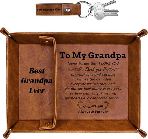 Stepdad Bonus Dad Gifts for Fathers Day PU Leather Valet Tray and Keychain, Birthday Gift for Dad from Son Daughter, Men Gift for Bonus Step Dad Stepfather, Best Dad Ever, First New Daddy Presents in Saudi Arabia