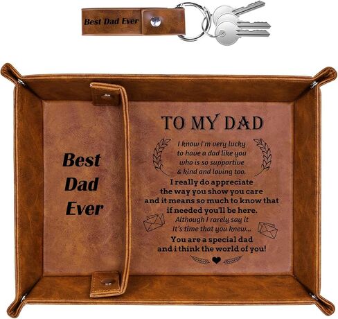 Stepdad Bonus Dad Gifts for Fathers Day PU Leather Valet Tray and Keychain, Birthday Gift for Dad from Son Daughter, Men Gift for Bonus Step Dad Stepfather, Best Dad Ever, First New Daddy Presents in Kuwait