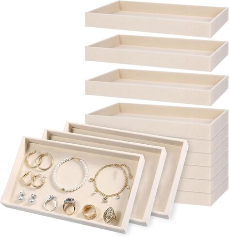 12 Pack Velvet Jewelry Trays, 8.3x5x0.9 Inches Stackable Jewelry Organizer Inserts for Women, Beige Display Trays for Necklace Earring Ring Bracelet in Saudi Arabia