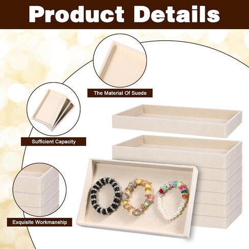 12 Pack Velvet Jewelry Trays, 8.3x5x0.9 Inches Stackable Jewelry Organizer Inserts for Women, Beige Display Trays for Necklace Earring Ring Bracelet in Saudi Arabia