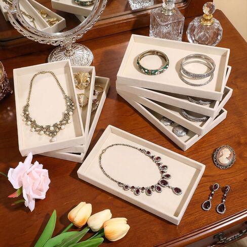 12 Pack Velvet Jewelry Trays, 8.3x5x0.9 Inches Stackable Jewelry Organizer Inserts for Women, Beige Display Trays for Necklace Earring Ring Bracelet in Saudi Arabia