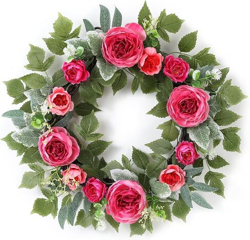 20" Peony Wreath for Front Door – Artificial Hot Pink Peony Summer Floral Wreath for Wall, Window, Wedding,Home Decor, Housewarming Gift in Saudi Arabia