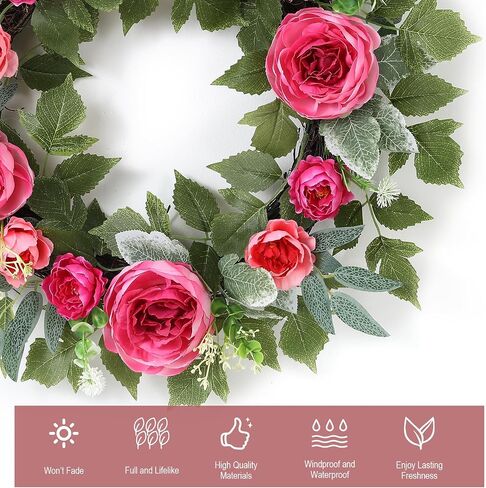 20" Peony Wreath for Front Door – Artificial Hot Pink Peony Summer Floral Wreath for Wall, Window, Wedding,Home Decor, Housewarming Gift in Saudi Arabia