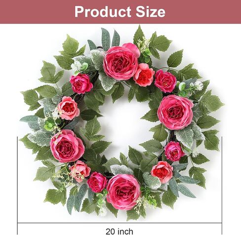 20" Peony Wreath for Front Door – Artificial Hot Pink Peony Summer Floral Wreath for Wall, Window, Wedding,Home Decor, Housewarming Gift in Saudi Arabia