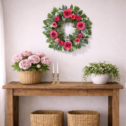 20" Peony Wreath for Front Door – Artificial Hot Pink Peony Summer Floral Wreath for Wall, Window, Wedding,Home Decor, Housewarming Gift in Saudi Arabia