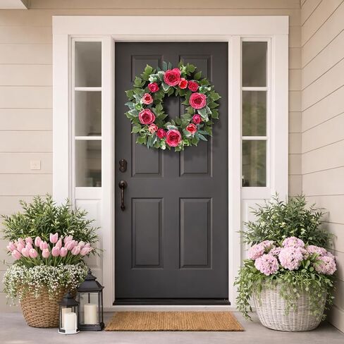 20" Peony Wreath for Front Door – Artificial Hot Pink Peony Summer Floral Wreath for Wall, Window, Wedding,Home Decor, Housewarming Gift in Saudi Arabia