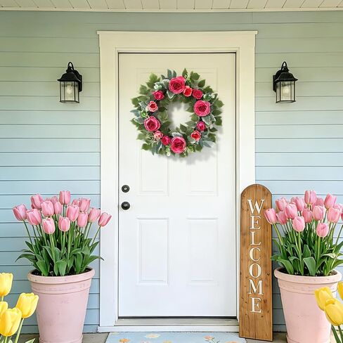 20" Peony Wreath for Front Door – Artificial Hot Pink Peony Summer Floral Wreath for Wall, Window, Wedding,Home Decor, Housewarming Gift in Saudi Arabia