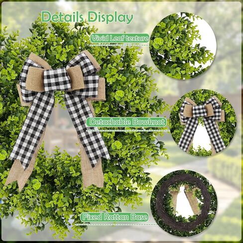 28'' Large Boxwood Wreath with Bowknot for Front Door, Artificial Greenery Door Wreath Home Decor for Wall Porch Window Kitchen Outdoor Indoor Wedding, All Seasons in Saudi Arabia