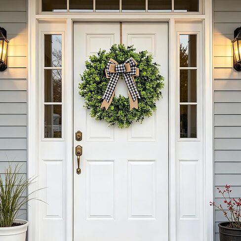 28'' Large Boxwood Wreath with Bowknot for Front Door, Artificial Greenery Door Wreath Home Decor for Wall Porch Window Kitchen Outdoor Indoor Wedding, All Seasons in Saudi Arabia